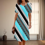 Naiste moodne graatsiline leopardprindiga suvine kevadine l&uuml;hikeste varrukatega O-kaelusega vabaajakleidid XS sinine