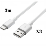 Cable USBC pour OnePlus 10 Pro - OnePlus 9 - OnePlus 9 Pro - OnePlus 8 - OnePlus 8T - OnePlus 7T -Blanc 3 M&egrave;tres [LOT 3] Phonillico&reg;