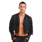 Meeste Kunstseemis 80ndate Hipi L&uuml;hike Jakk Narmastega Avatud Esiosaga Kampsun Kauboi Stiilis must