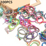 100 TK V&auml;rvilised K&auml;sitsi Kootud S&otilde;lmitud Kummipaelad Juuksekummid Naistele T&uuml;drukutele Keerutused Punutud N&ouml;&ouml;r Peaehe Juukseaksessuaaride Komplekt