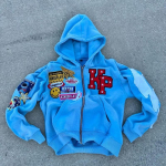 RogueWave Y2K Uus Vabaaja Joker Suure Kirjaga Tikitud Kapuutsiga Pusa Meestele ja Naistele High Street Paari Mantel Retro Lahtine Lukuga Dressipluus S sinine