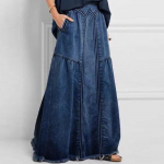 Naiste suuruses teksase seelik, seotud paelte ja karusnahast elastikuga, k&otilde;rge v&ouml;&ouml;kohaga teksase seelik 4XL tumesinine v&auml;rv