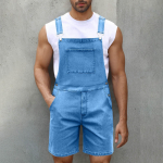 Meeste Mood &Uuml;hev&auml;rviline V-kaelusega N&ouml;&ouml;pidega Tasku Pesuvesi Denim Reguleeritavate L&uuml;hikeste Rihmadega Jumpsuit L