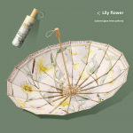 Antiikstiilis 16-kodaraline k&auml;sitsi avatav vihmavari t&auml;ispuidust k&auml;epidemega, must liim UV-kaitseks