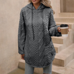 Naiste vabaaja &uuml;hev&auml;rviline kapuutsiga pusa pikkade varrukatega karvase dressipluusiga M