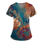 Suures suuruses tr&uuml;kitud Scrub T&ouml;&ouml;vormi topid V-kaelusega naiste l&uuml;hikeste varrukatega l&otilde;busad T-s&auml;rgid Taskutega t&ouml;&ouml;riiete s&auml;rk XL taevasinine v&auml;rv