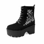 Moodne Punk Goot Naiste Mootorrattasaapad V&auml;litingimustes Platvormkanna K&otilde;rged Kontsad Kingad Naine 2025 Uus Must Mood Suede Tikand Naiste Saapad 36 must