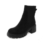 Naiste seemisnahast Chelsea platvormiga pahkluusaapad Elastsed paksud kontsaga kummitalaga saapad Slip-on keskmise kontsaga talvesaapad 38 black