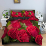 Punase Roosi Tekikate Komplekt 3D Tr&uuml;kk Romantiline Teema S&otilde;brap&auml;eva Kingitus Pol&uuml;ester Tekikate Padjap&uuml;&uuml;rikuga King Queen Suurus EU single(135x200cm)