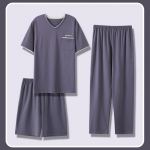 Meeste l&uuml;hikeste varrukatega p&uuml;ksid, &otilde;hukesed suvised pluss-suuruses kolmeosalised pidžaamad kodukandmiseks L