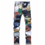 Uus stiil Retro Mood &Otilde;mblus Patchwork Meeste Sirge s&auml;&auml;rega Mitteveniv Denim teksap&uuml;ksid Keskmise v&ouml;&ouml;kohaga Vabaaja Meeste p&uuml;ksid 3843 36