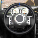 For Mini Coupe 2001-2006 Convertible 2004-2008 For Mini R50 R53 R60 Car Steering Wheel Cover Trim Black Leather with blue strip TYPE B