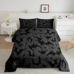Nahkhiirte mustriga tekikott komplekt 1/2 padjapuuriga &Ouml;ine voodipesu komplekt naistele Halloweeni tekk naistele t&auml;iskasvanutele Toa kaunistus EU Single(135*200cm)3pcs