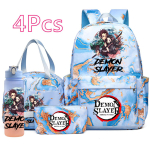 4 tk/komplekt Anime Demon Slayer Tr&uuml;kitud Seljakott K&auml;ekott Pinal koos 750 ml veepudeliga Teismelisele Poisile T&uuml;drukule Suure Mahutavusega Veekindel Koolikott