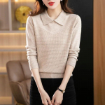 Pullover kevad- ja s&uuml;gistalvise polo kaelusega pikkade varrukatega temperamentne topp avara v&auml;lismaalase sviiter, kootud pullover, naiste topid One Size beež