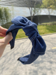 Uus teksasist kikilipsuga peapael Retro pressitud kangast peapael Naiste lihtne lai &auml;&auml;rtega juukseaksessuaar blue