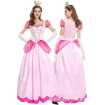 Super Mari Seerialossi printsessi Cosplay Virsikupreili kleit T&auml;iskasvanutele Roosa Lastep&auml;eva kost&uuml;&uuml;m adult l white