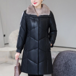 Keskikka Naine Talvine Pikk Kunstlamba Nahast Mantlid Karusnahast Krae Elegantne Paks Soe Talveparka Naiste Nahkjakk 2XL must