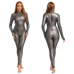 Naiste Metallik L&auml;ikiv T&auml;ispikk Bodysuit L&auml;bipaistev Reivi Peo &Ouml;&ouml;klubi Jumpsuit Pikkade Varrukatega Pikkade P&uuml;kstega Selja Lukuga Catsuit Klubiriietus L must