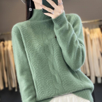Talvine uus naiste kampsun, kaelusega Twist pullover, pikkade varrukatega, suure suurusega kootud topid Lahtised puhta villase paksu pluusiga kampsunid S roheline