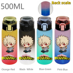 500ML My Hero Academia Spordiveepudel Lekkimiskindel Gradiendiv&auml;rviline veetaseme joonega Kaasaskantav V&auml;lisspordi joogitops Black- White-1PCS