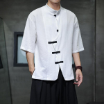 Meeste lins&auml;rk Suvine Kerge &Otilde;huke L&uuml;hikeste Varrukatega Streetwear L&otilde;tv &Uuml;lem&otilde;&otilde;duline Vabaaja Hiina Stiilis S&auml;rk Tang Kost&uuml;&uuml;m Hanfu S must