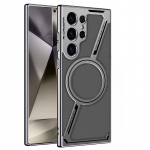 Galaxy S24 S25 Ultra jaoks galvaniseeritud nahast telefoni&uuml;mbris Samsung Galaxy S25 S24 S23 Ultra jaoks, magnetiline kaitsev tagakaas For Samsung Galaxy S24 Ultra tumehall v&auml;rv