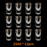 12 tk kuldse fooliumiga Baijiu tass Kodune loominguline v&auml;ike tass 15 ml Sile tassiklaas Kullatud servaga tassid Veini dosaator Kange alkoholi tassid 15ml