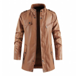 Meeste uus Korea versioon pikkast nahast noorte suure suurusega PU-nahast trenchcoat L khaki