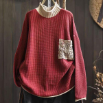 Kevad S&uuml;gis Retro Naiste Kampsunid Pullover Topid Naissoost Kootud Triibuline P&otilde;hikampsun S punane