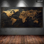 Kaasaegne abstraktne kuldne maailmakaardi seinamaaling &uuml;hendavate nooltega, musta ja kuldse metallilise viimistlusega, sobib elutuppa (as the picture,50x100cm No Frame) brown