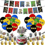 Ninjago Ninja Teemaline Laste Poiste S&uuml;nnip&auml;evapeo Kaunistuste Komplekt Peo Kingitused Ja Tarvikud Sisaldab &Otilde;hupalle, B&auml;nnerit, Koogikaunistusi Koha Korralduse Rekvisiit