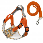 Floral Print Puppy Medium Dog rakmed ja jalutusrihma komplekt Helkur lemmikloomade rakmete vest v&auml;ikestele koertele Prantsuse buldogi Shiba Inu juhtmed (Orange,S-advise 2-3kg) oranž