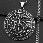 Aastaingel P&uuml;ha Miikael Kaitske Meid Ripatsiga Kaelakee Naistele Meestele Roostevabast Terasest Kristlik P&uuml;ha Miikaeli Medal Kett Ehted Kingitus gray