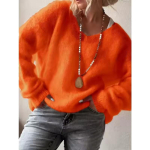 Naiste V-kaelusega Pikkade Varrukatega Pullover Vabaaja Kampsun Naiste S&uuml;gis/Talv Kootud Jumper Mood &Uuml;hev&auml;rviline L&otilde;tv &Otilde;huke Pealmine R&otilde;ivas XXL oranž