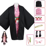Kvaliteetne pol&uuml;ester ja s&uuml;nteetiline kiud Demon Slayer Kimetsu No Yaiba kost&uuml;&uuml;m, t&auml;iuslik poistele ja t&uuml;drukutele Kamado Nezuko Suit,120cm pink