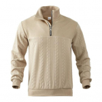 Meeste dressipluus p&uuml;stkrae, lukuga poolplakett, pikkade varrukatega, pullover-pealsed, &uuml;hev&auml;rviline žakaarmustriga disain, spordipealsed, t&auml;navamood S khaki