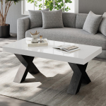 Ristk&uuml;likukujuline kohvilaud, diivani k&otilde;rval laud X-kujuliste jalgadega, elutuppa, r&otilde;dule, magamistuppa, kabinetti, MDF, valge + must, 100x50x40cm 100 x 50 x 40 cm