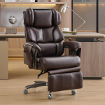 002-XXL Ergonoomiline kontoritool massaaži- ja k&uuml;ttefunktsiooniga, PU-nahast, jalatoega, p&ouml;&ouml;rlev, reguleeritava seljatoega, kuni 150 kg, kodukontorisse (Pruun) 85.5 x 76.5 x 121.5 cm pruun