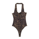 Naiste 2026 Seksikas V&otilde;rkkattega L&otilde;ikega Halter Bodysuit Leopard Must Valge Kitsa L&otilde;ikega T-string Stiilis Jumpsuit XS black