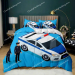 Politsei Tekikott Auto Must Politseinik Auto &Uuml;heinimesevoodi Komplekt Multikas S&otilde;iduk Tekikate Punased Politseituled Pol&uuml;ester Tekikate 135x200cm blue