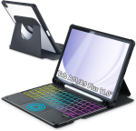 Galaxy Tab A9+ klaviatuurikate: P&ouml;&ouml;rlev taustvalgustusega nahkkate, &uuml;hildub Samsung A1 11-tollise tahvelarvutiga. Galaxy Tab A8 10.5-inch X205/X200 white