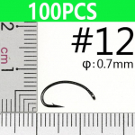 Bimoo 100 tk Klassikaline kaardus varrega k&auml;rbse sidumine Caddis Egg Fly krevettidega Emerger Mayfly Nymph konksud must nikkel #8-#16 #12