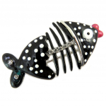 Les Tr&eacute;sors De Lily [P5959] - Broche cr&eacute;ateur 'Lilipoupettes' (poisson) noir blanc - 60x30 mm must