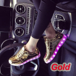 V&auml;rvilised helendavad kingad kevadeks ja s&uuml;giseks uued helendavad kingad meeste ja naiste luminofoorkingad USB laadimine LED valgus Korea paarikingad 43 kuld