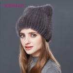 SOMALER ehtsad naaritsakarusnahast m&uuml;tsid naistele, talvised silmkoelised ribad naaritsa karusnahast m&uuml;tsid Peakatted Nokam&uuml;tsid tumehall v&auml;rv