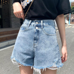 Klassikalised sinised teksap&uuml;ksid, naiste suvised trendikad &otilde;hukesed vabaaja k&otilde;rge v&ouml;&ouml;kohaga l&uuml;hikesed p&uuml;ksid S valge