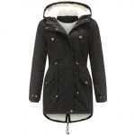 Naiste kapuutsiga soe talvine parkamantel pl&uuml;&uuml;sist fliisvoodriga pikk paksendatud puhv Tuulejope vabaajat&ouml;&ouml; igap&auml;evane &otilde;uespordi &uuml;ler&otilde;ivas S-5XL 3XL must