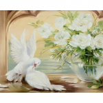 Isetehtud t&auml;ielikult teemantmaal Tuvi Valge lill T&auml;ielikult &uuml;marad teemandid Loom Tikand Ristpiste Mosaiik Kodukaunistus Full Round 20x30CM