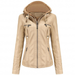 Naiste eemaldatava kapuutsiga kunstnahast jakk Motocross Racer Biker kahekordse t&otilde;mblukuga &otilde;huke PU mootorratta l&uuml;hike motomantel klassikaline pommitaja pealisriided S-4XL 5XL